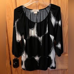 Michael Kors Top, Elastic Waist and Sleeves, EUC, Size M, Black & White Swirl